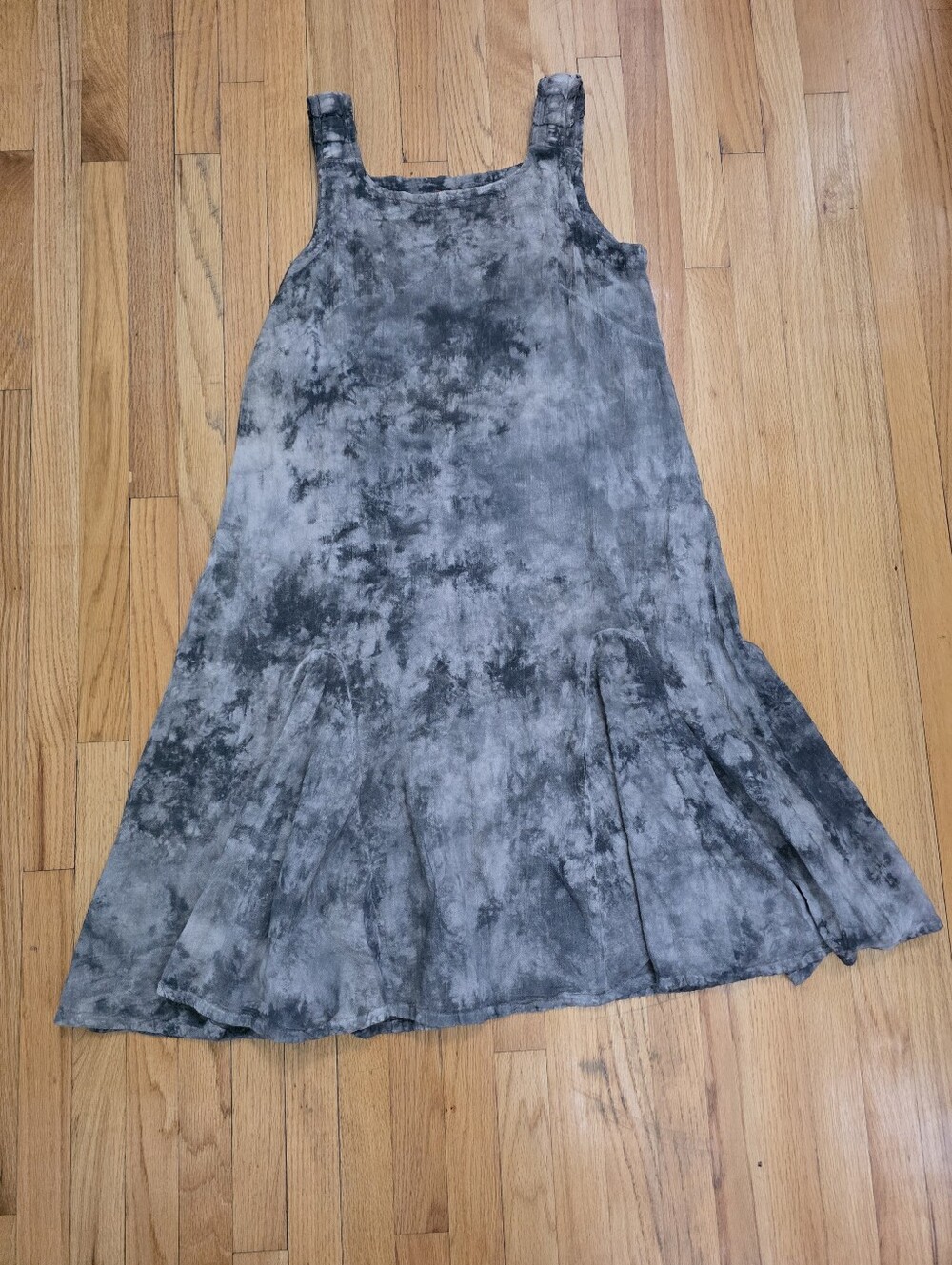 Oh My Gauze Gray Marble Cotton Midi Sleeveless Dress Lagenlook Size 2 L/XL